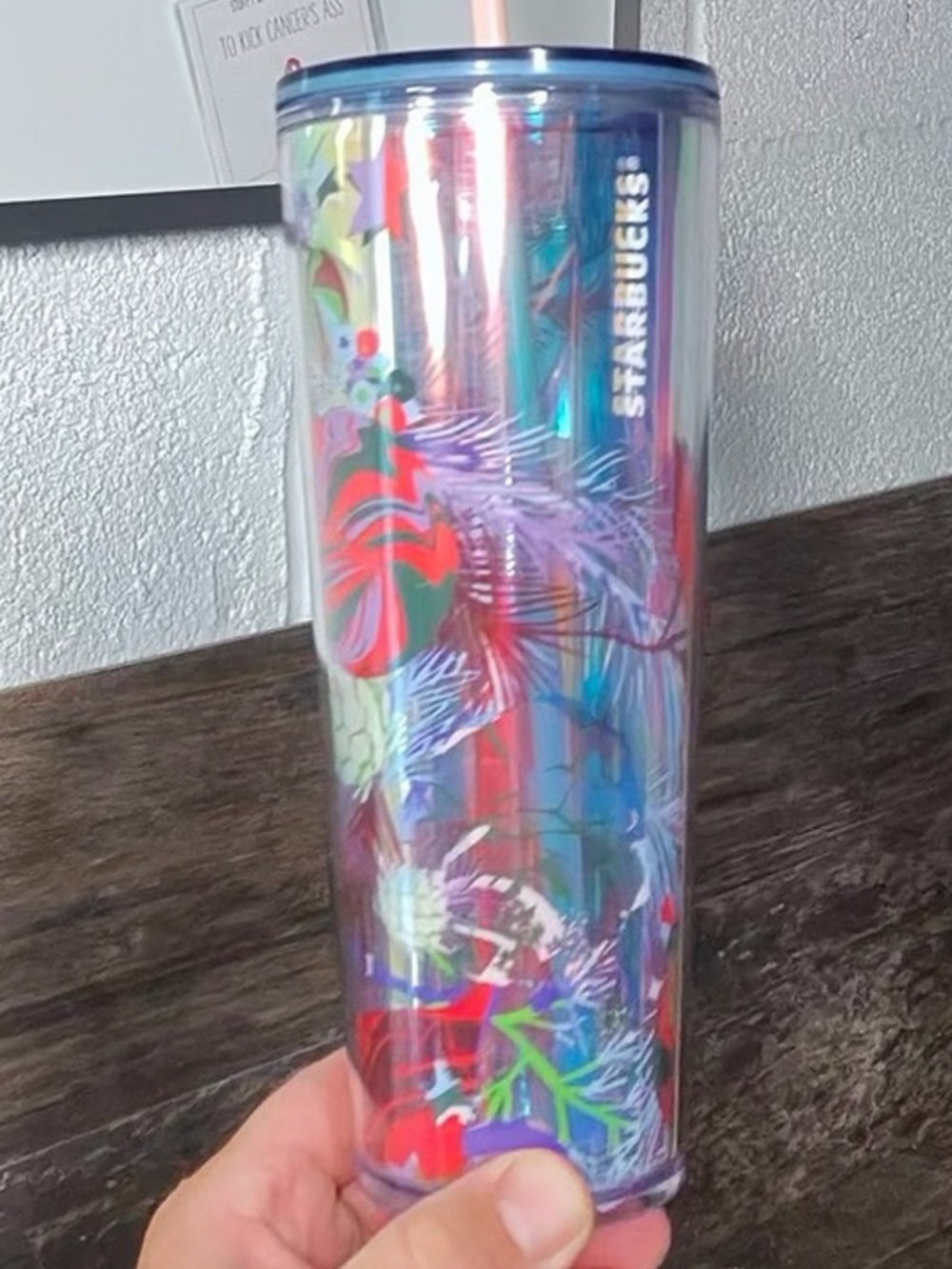 Starbucks Iridescent Floral Christmas Tumbler in Pink Red & Blue